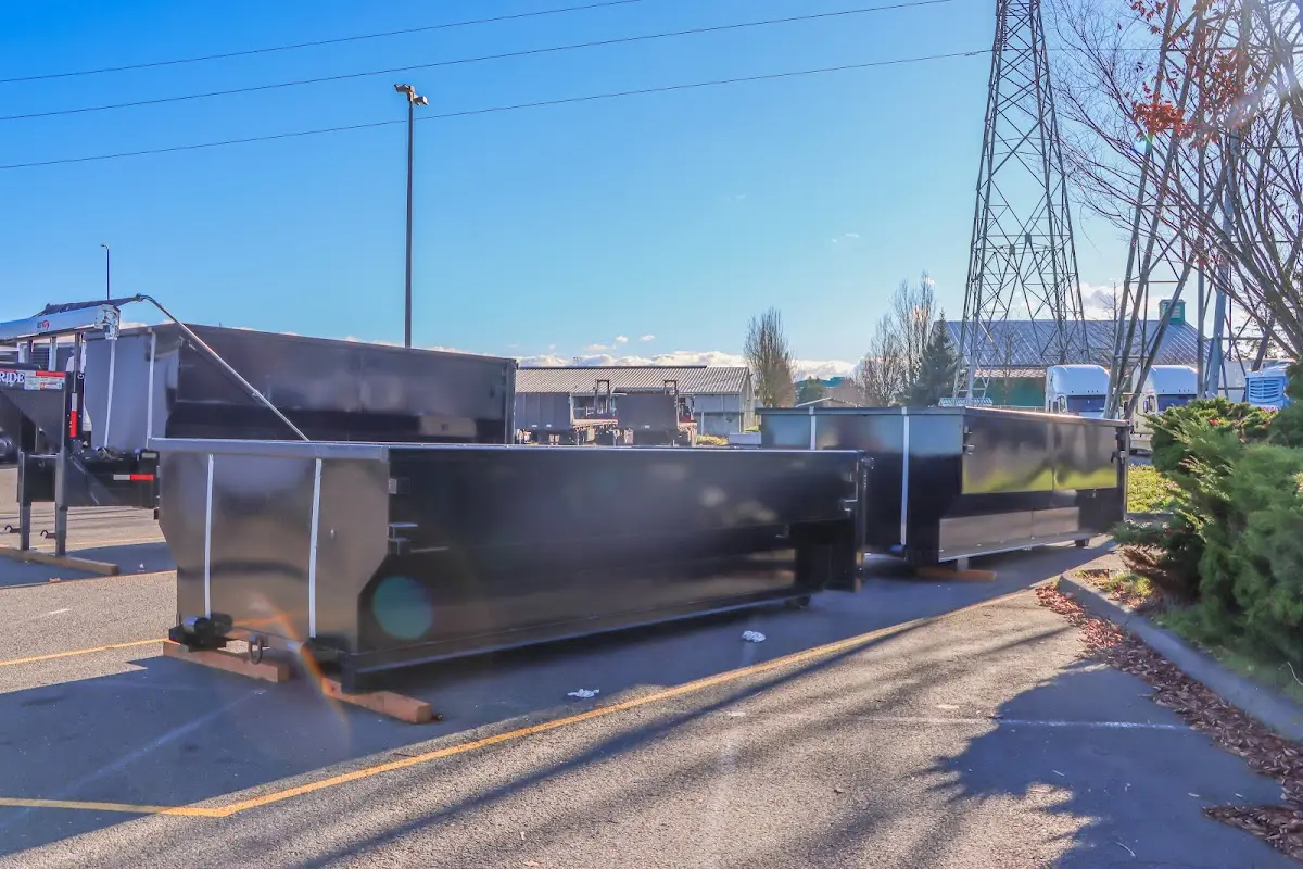 Roll-off dumpster ready for waste disposal at job site for 6 Yard Dumpster Rental in Windsor Locks